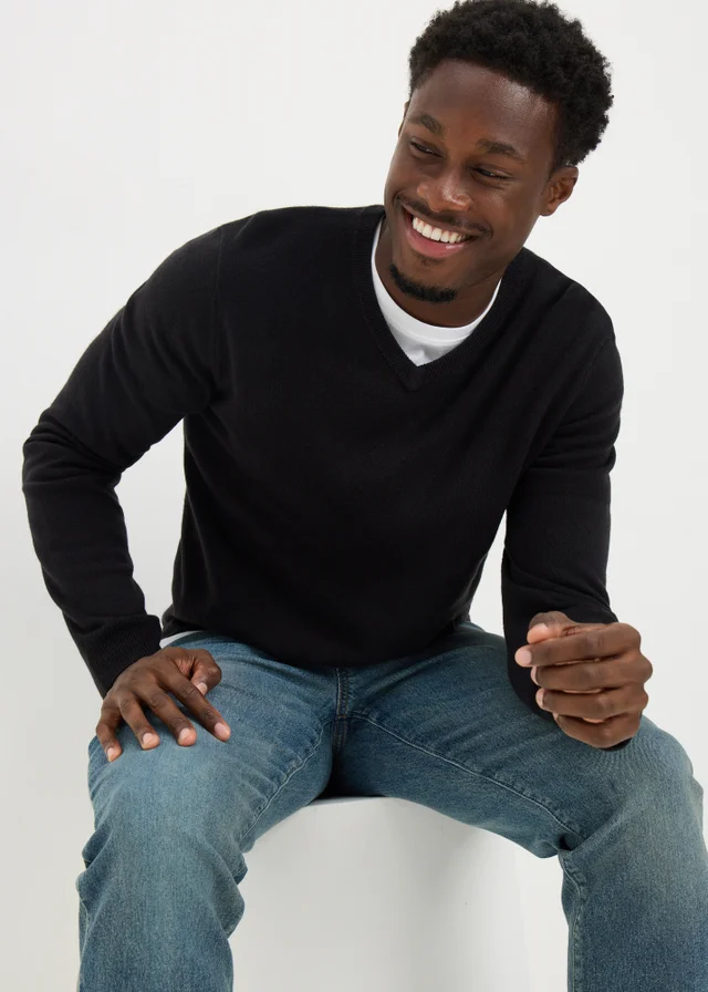 Black Soft Touch V-Neck Jumper