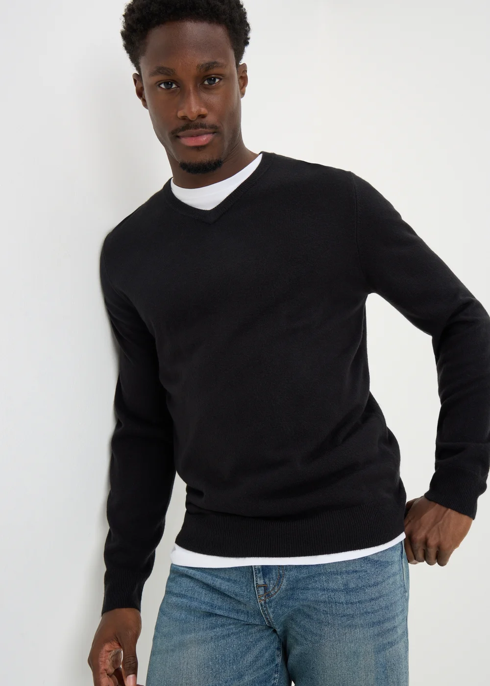 Black Soft Touch V-Neck Jumper - Small Image 2