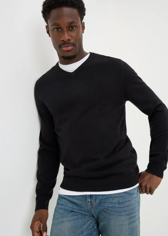 Black Soft Touch V-Neck Jumper
