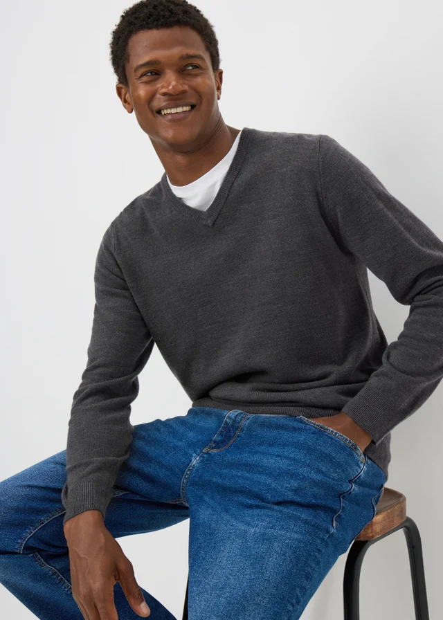Grey Soft Touch V-Neck Jumper