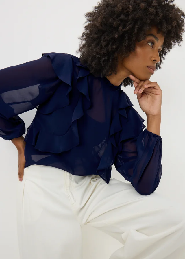 Navy Ruffle Blouse
