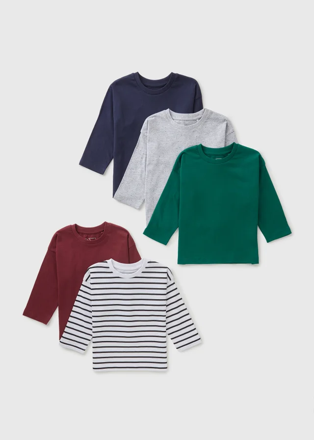 5 Pack Boys Multicolour Long Sleeve Tops (1-7yrs)