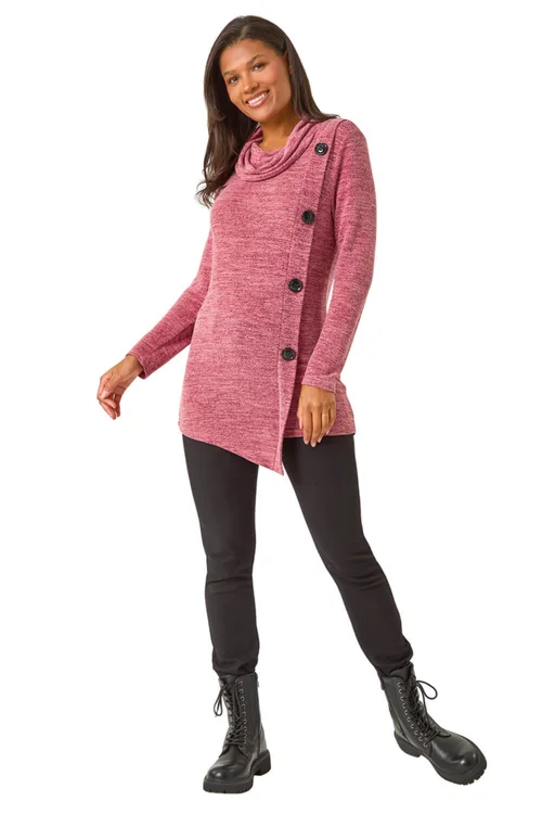 Roman Red Cowl Neck Button Stretch Top - Size 18 Image 2