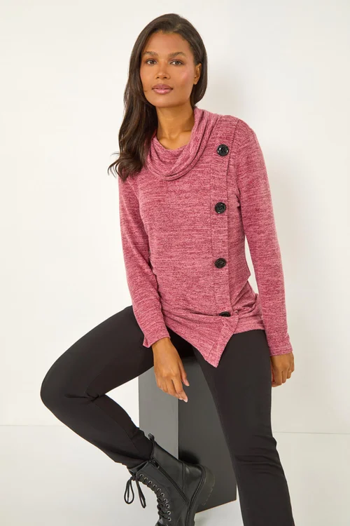 Roman Red Cowl Neck Button Stretch Top - Size 18 Image 3