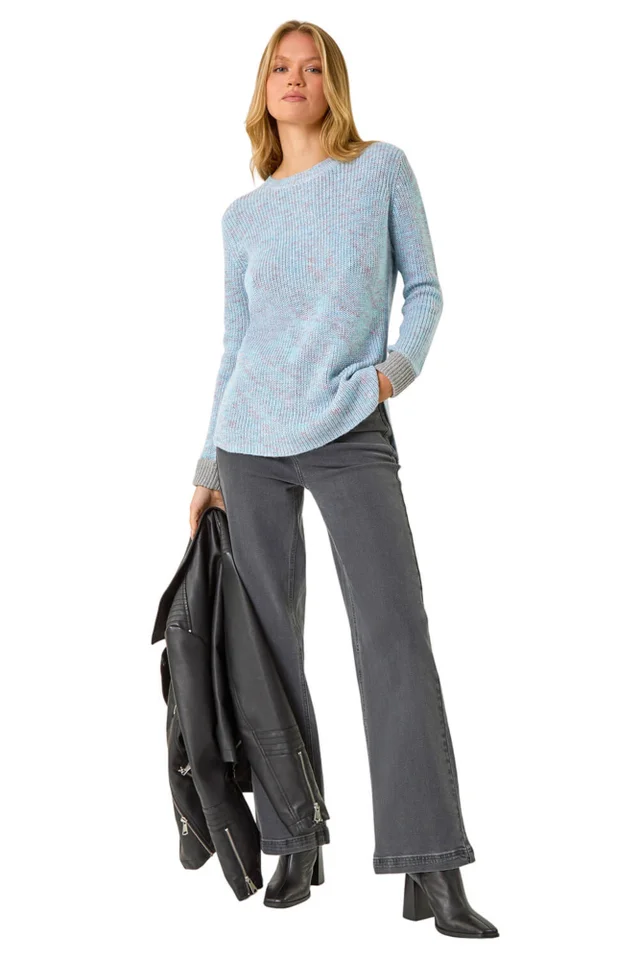 Roman Blue Contrast Cuff Knit Jumper