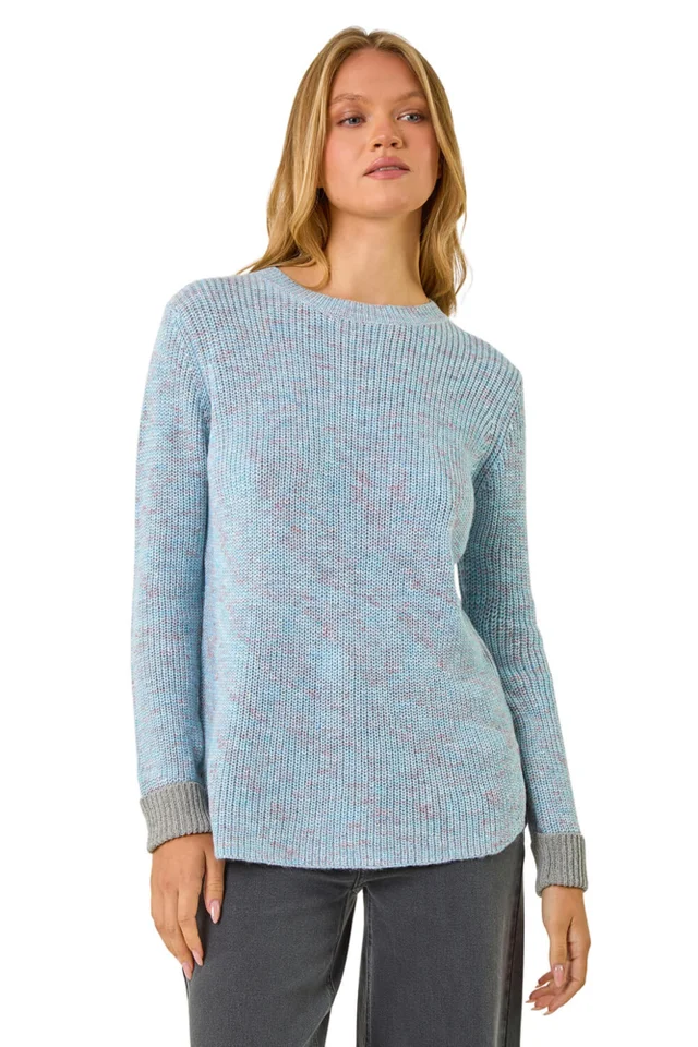Roman Blue Contrast Cuff Knit Jumper