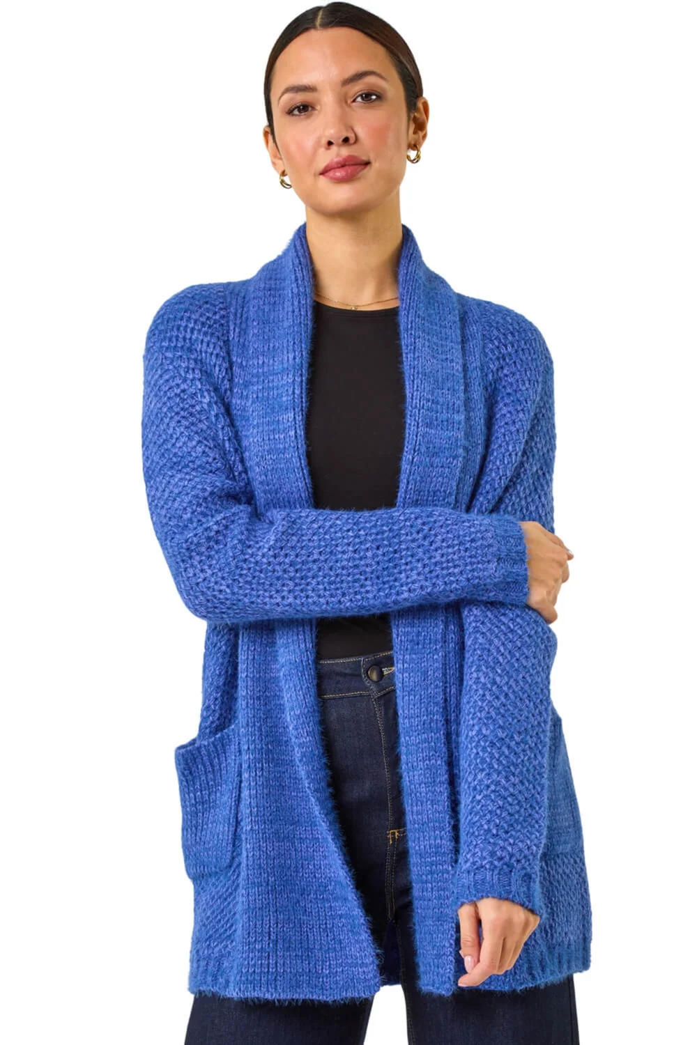 Roman Indigo Fluffy Textured Knit Cardigan - Size 18 Image 1