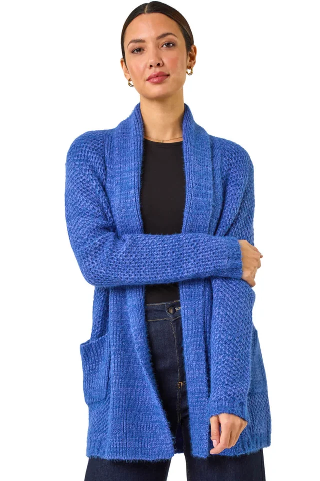 Roman Indigo Fluffy Textured Knit Cardigan