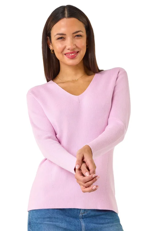 Roman Pink Soft Knit V-Neck Jumper - Size 10 Image 1