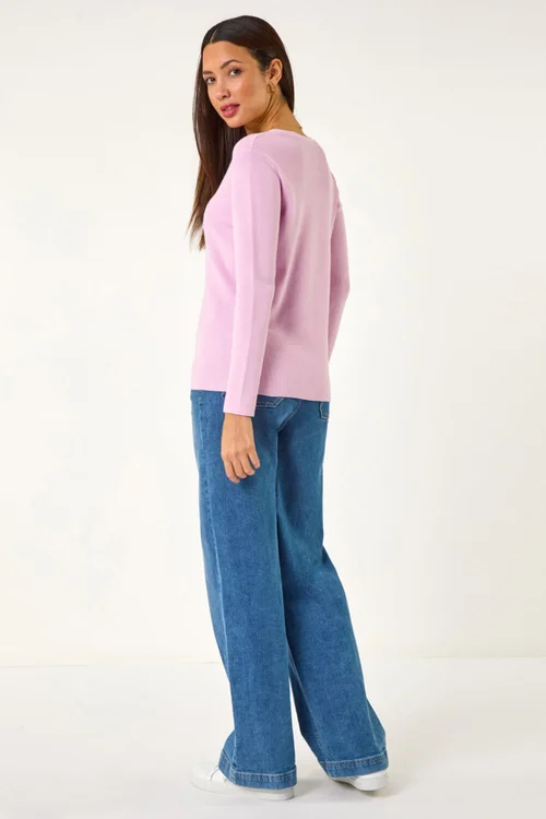 Roman Pink Soft Knit V-Neck Jumper - Size 10 Image 3