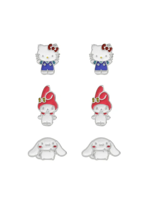 Hello Kitty Silver Earring Set 3 Pcs - One Size Image 1
