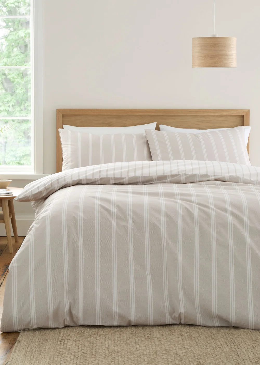 Bianca Fine Linens Ashford Stripe 200 Thread Count Cotton Percale Reversible Duvet Cover Set Natural - Single Image 1