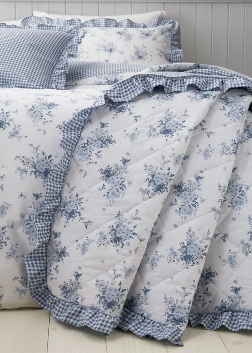 Catherine Lansfield Lucie Floral Frill Fully Reversible Bedspread 220x230cm - One Size Image 1