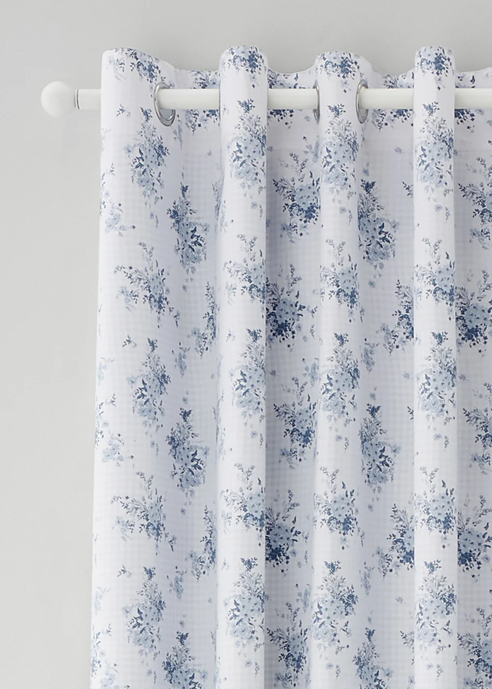 Catherine Lansfield Lucie Floral Frill Fully Reversible Eyelet Curtains Blue - 66W X 90D (168x228cm) Image 1