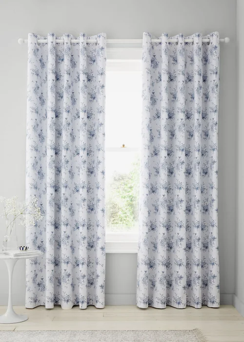 Catherine Lansfield Lucie Floral Frill Fully Reversible Eyelet Curtains Blue - 66W X 90D (168x228cm) Image 3