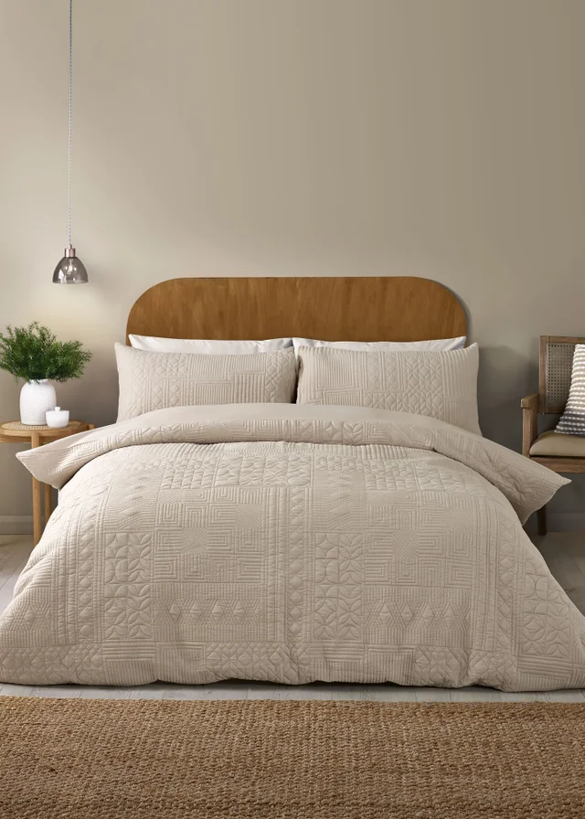 Catherine Lansfield Folkstone Geo Double Duvet Cover Set Natural