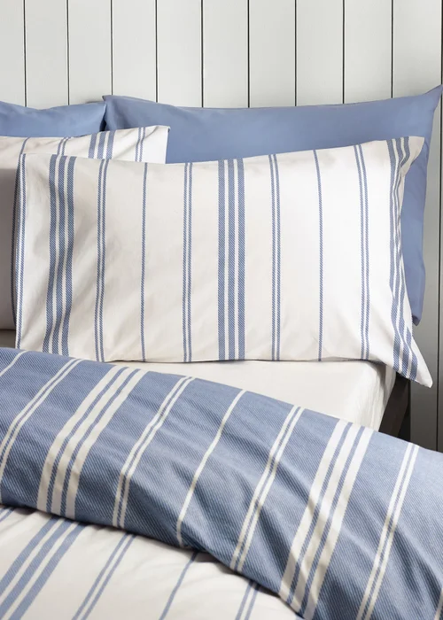 Catherine Lansfield Harbour Stripe Reversible Double Duvet Cover Set Blue - Single Image 3