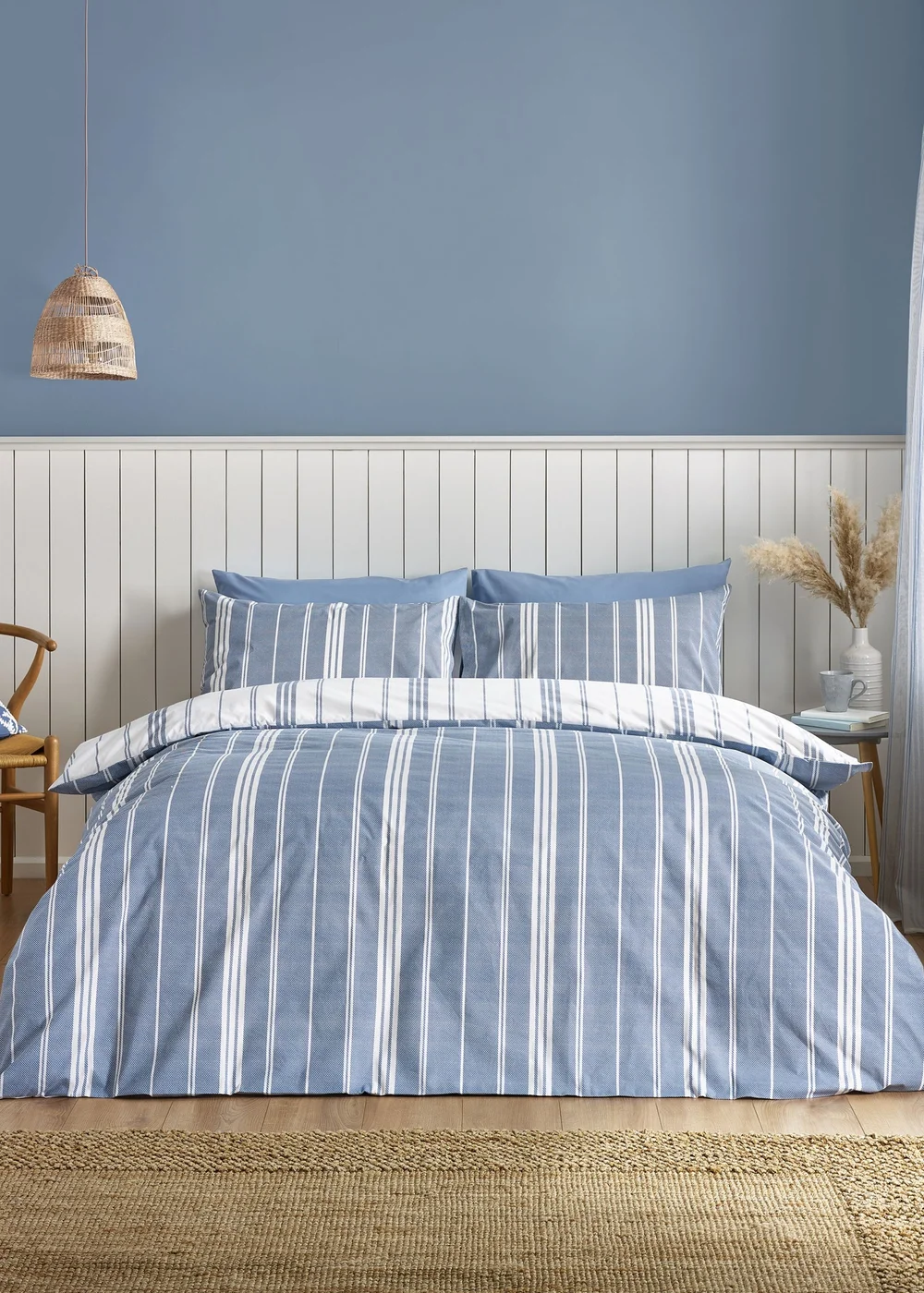 Catherine Lansfield Harbour Stripe Reversible Double Duvet Cover Set Blue - Single Image 2