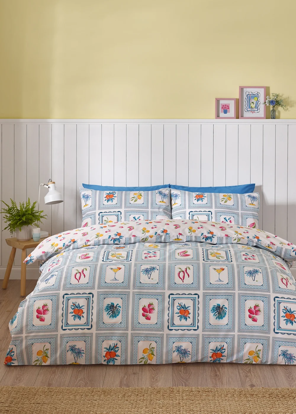 Catherine Lansfield Riviera Tiles Reversible Double Duvet Cover Set Blue - Single Image 1