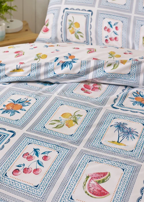 Catherine Lansfield Riviera Tiles Reversible Double Duvet Cover Set Blue - Single Image 4