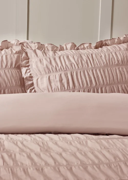 Catherine Lansfield Seersucker Frill Duvet Cover Set Pink - Single Image 2