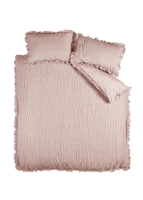 Catherine Lansfield Seersucker Frill Duvet Cover Set Pink - Single Image 4