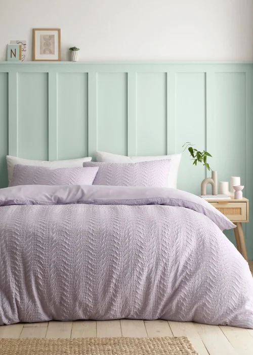 Catherine Lansfield Heatset Wave Duvet Cover Set Lilac - Single Image 1