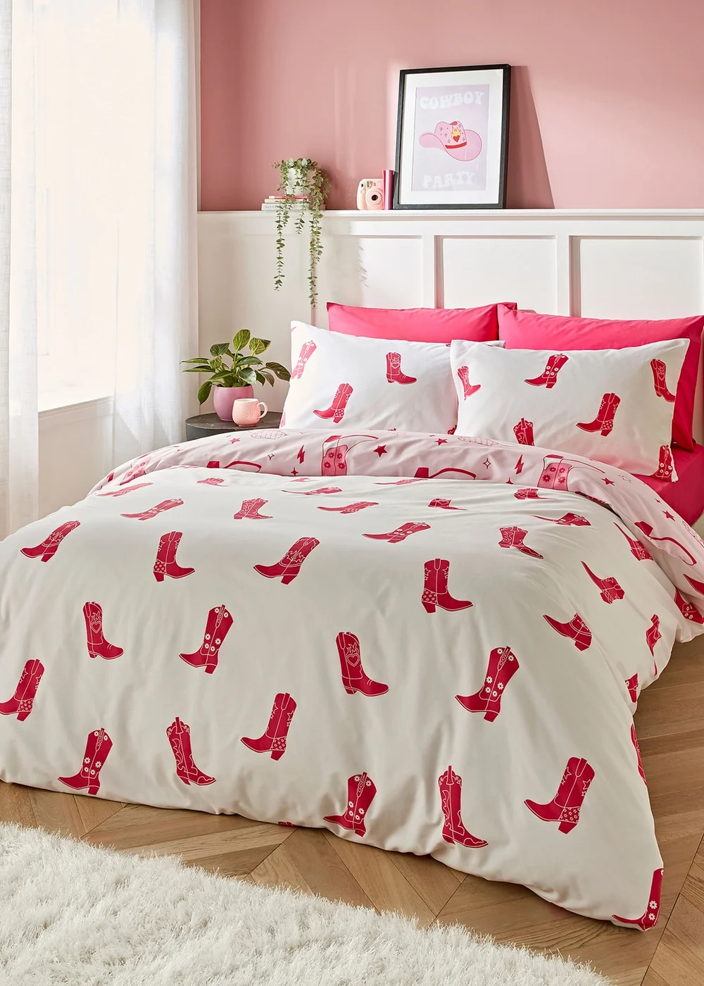 Sassy B Cowgirl Boot Reversible Duvet Cover Set Pink - Single Image 2