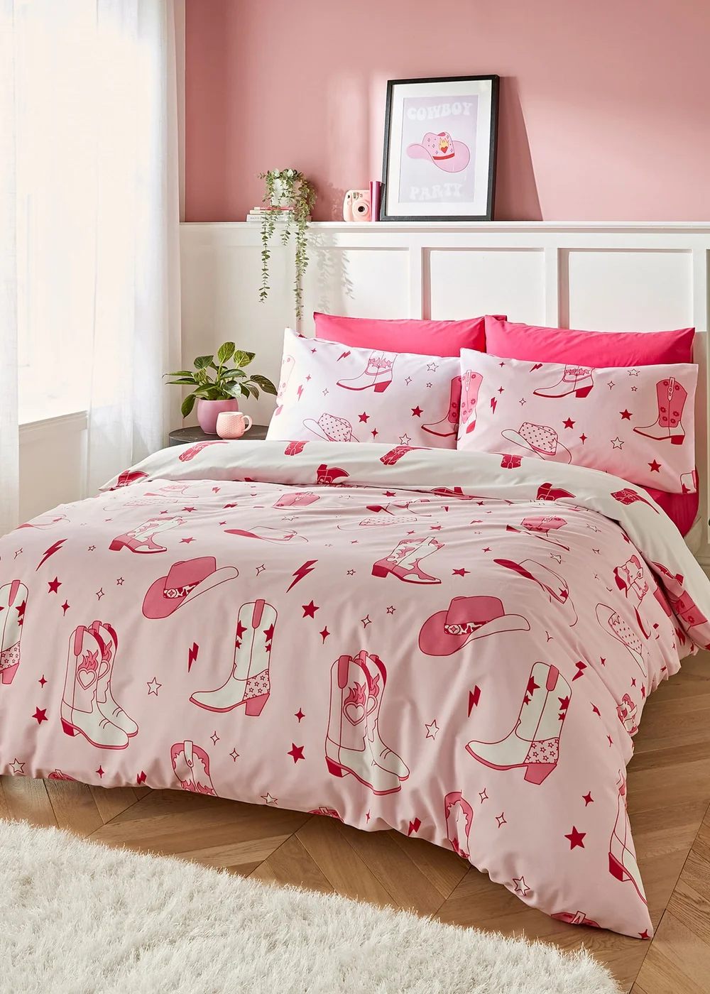 Sassy B Cowgirl Boot Reversible Duvet Cover Set Pink - Single Image 1
