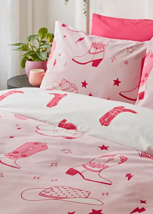 Sassy B Cowgirl Boot Reversible Duvet Cover Set Pink - Single Image 3