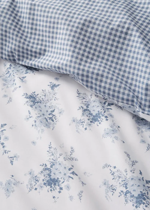 Catherine Lansfield Lucie Floral Frill Reversible King Duvet Cover Set White Blue - Single Image 4