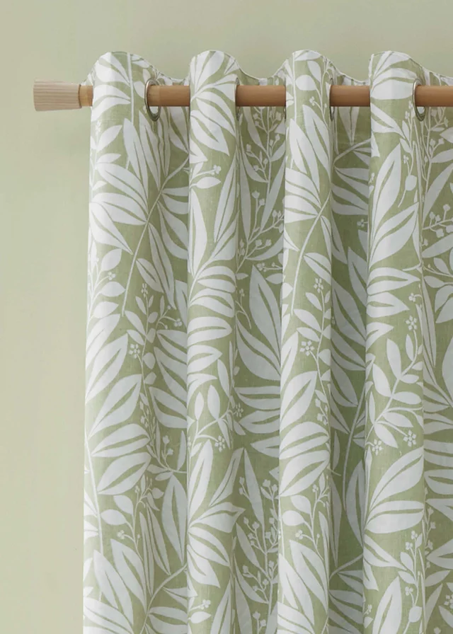 Catherine Lansfield Sorrel Leaf Fully Reversible Eyelet Curtains Green