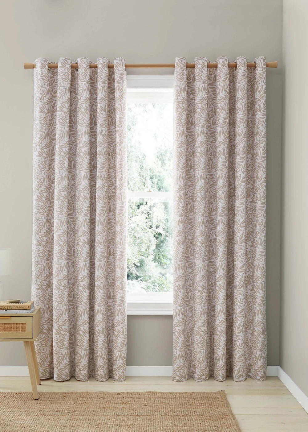 Catherine Lansfield Sorrel Leaf Fully Reversible Eyelet Curtains Natural - 66W X 90D (168x228cm) Image 2