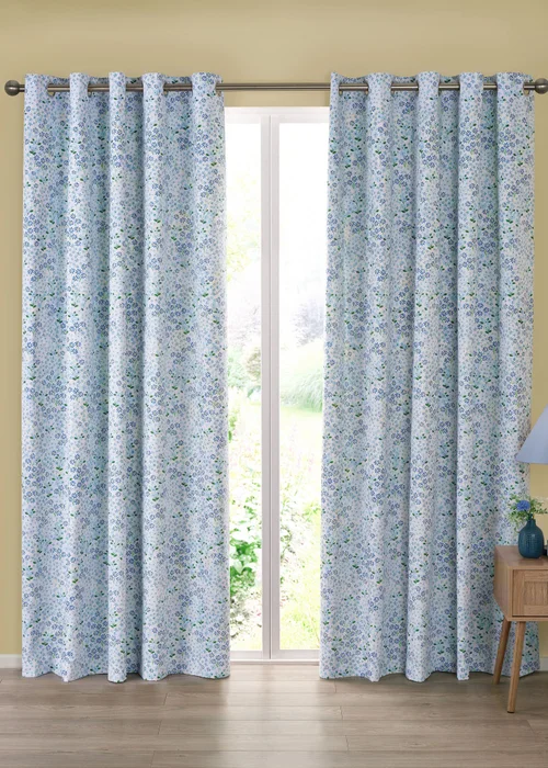 Catherine Lansfield Tilly Floral Fully Reversible Eyelet Curtains Blue - 66W X 90D (168x228cm) Image 3