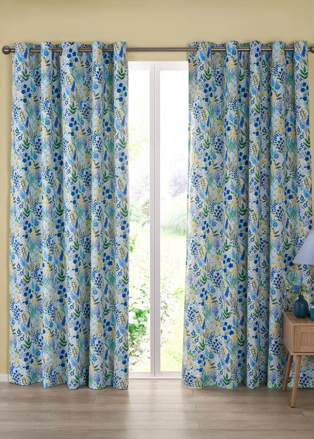 Catherine Lansfield Tilly Floral Fully Reversible Eyelet Curtains Blue - 66W X 90D (168x228cm) Image 2