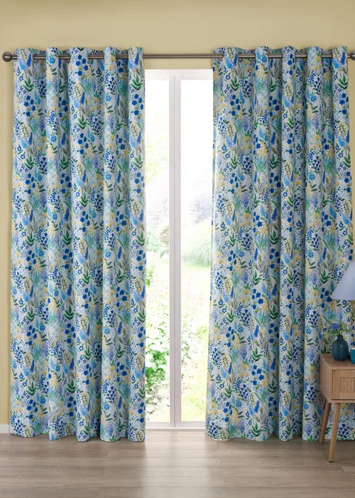 Catherine Lansfield Tilly Floral Fully Reversible Eyelet Curtains Blue - 66W X 90D (168x228cm) Image 2