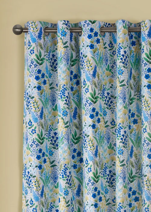 Catherine Lansfield Tilly Floral Fully Reversible Eyelet Curtains Blue - 66W X 90D (168x228cm) Image 1