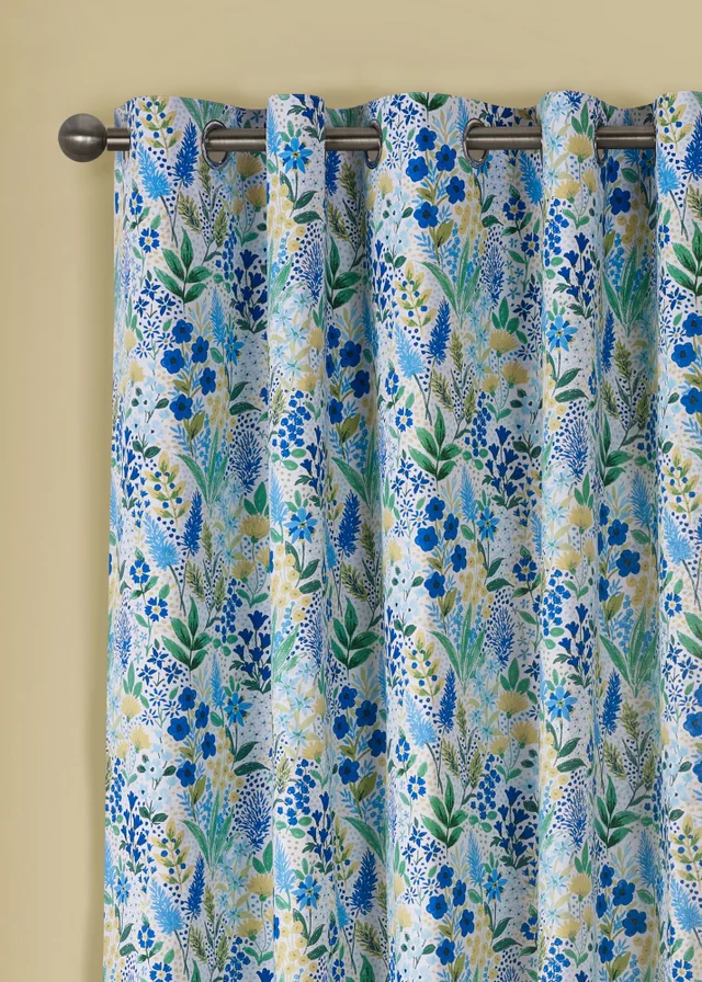Catherine Lansfield Tilly Floral Fully Reversible Eyelet Curtains Blue