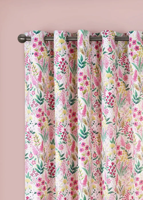 Catherine Lansfield Tilly Floral Fully Reversible Eyelet Curtains Pink - 66W X 90D (168x228cm) Image 1