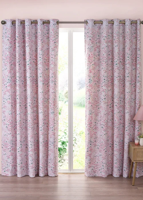 Catherine Lansfield Tilly Floral Fully Reversible Eyelet Curtains Pink - 66W X 90D (168x228cm) Image 3