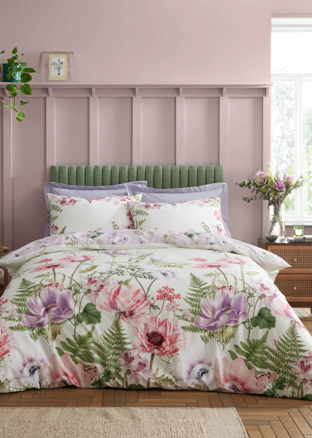 RHS Serenity Garden Reversible 200 Thread Count Cotton Duvet Cover Set Lilac - Single Image 1