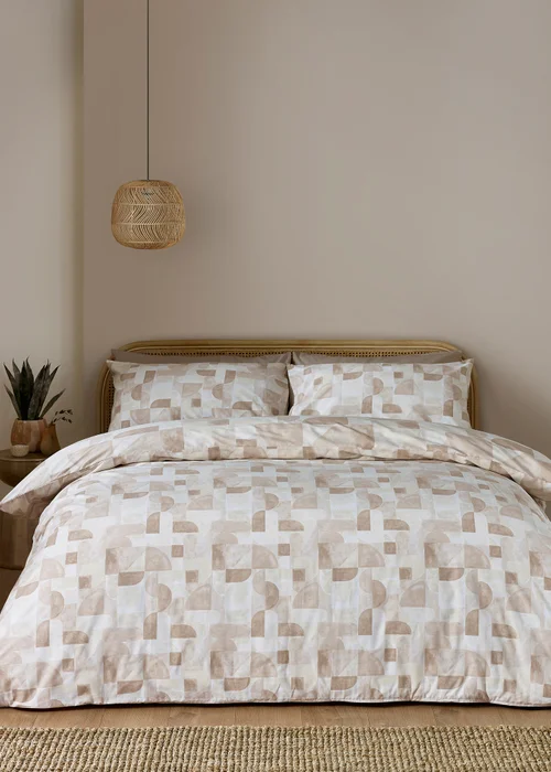 Catherine Lansfield Sloane Geo Reversible Super King Duvet Cover Set Natural - Single Image 2