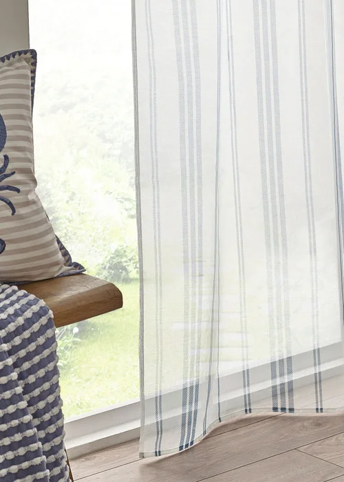 Catherine Lansfield Harbour Stripe lot Top Voile Curtain Panel - 55W X 54D (140x137cm) Image 3