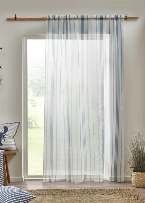 Catherine Lansfield Harbour Stripe lot Top Voile Curtain Panel - 55W X 54D (140x137cm) Image 1