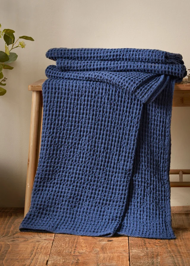 Pineapple Elephant Jaipur Chunky Waffle Cotton 150x200cm Blanket Throw Navy Blue