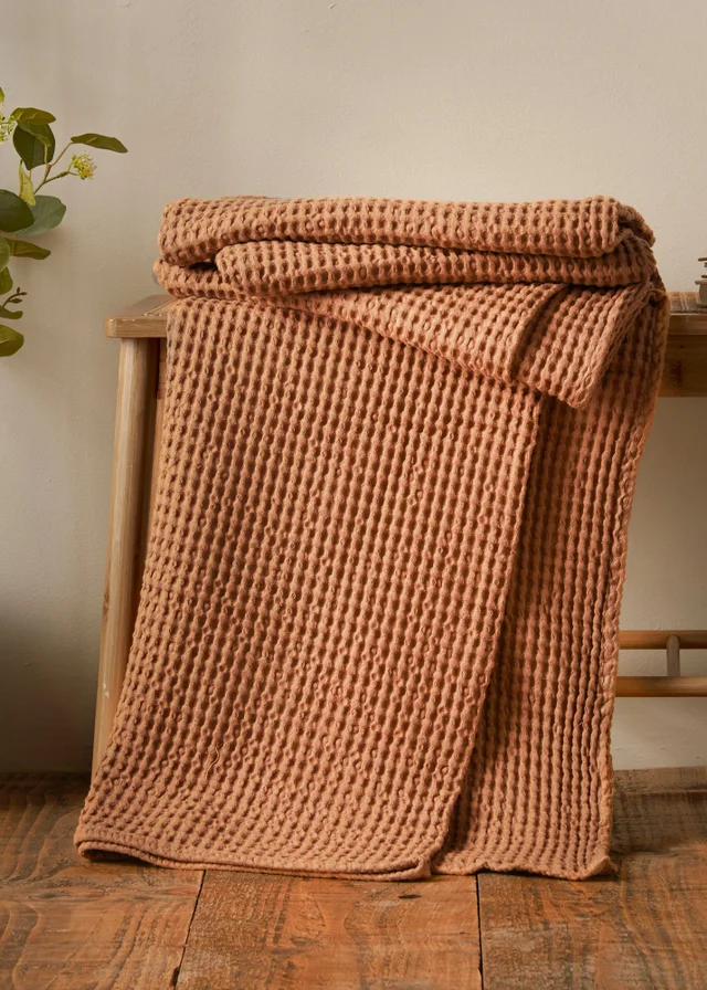 Pineapple Elephant Jaipur Chunky Waffle Cotton 150x200cm Blanket Throw Caramel