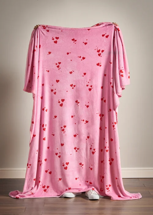 Catherine Lansfield Heart Cosy Fleece Oversized 200x240cm Blanket Throw Pink - One Size Image 2