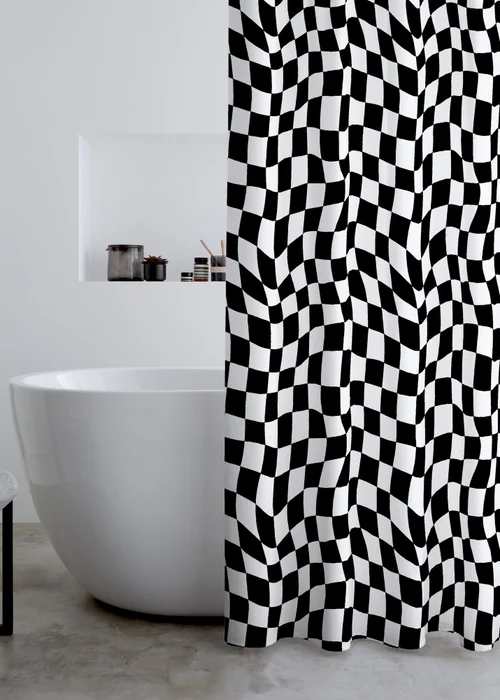 Catherine Lansfield Checkerboard Shower Curtain - One Size Image 1