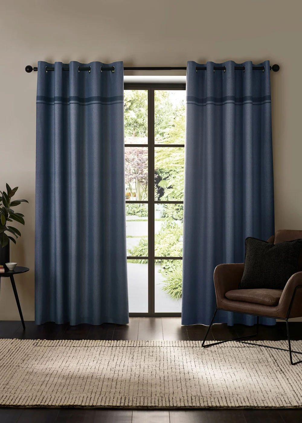 Catherine Lansfield Melville Lined Eyelet Curtains Blue - 46X X 72D (116x183cm) Image 2