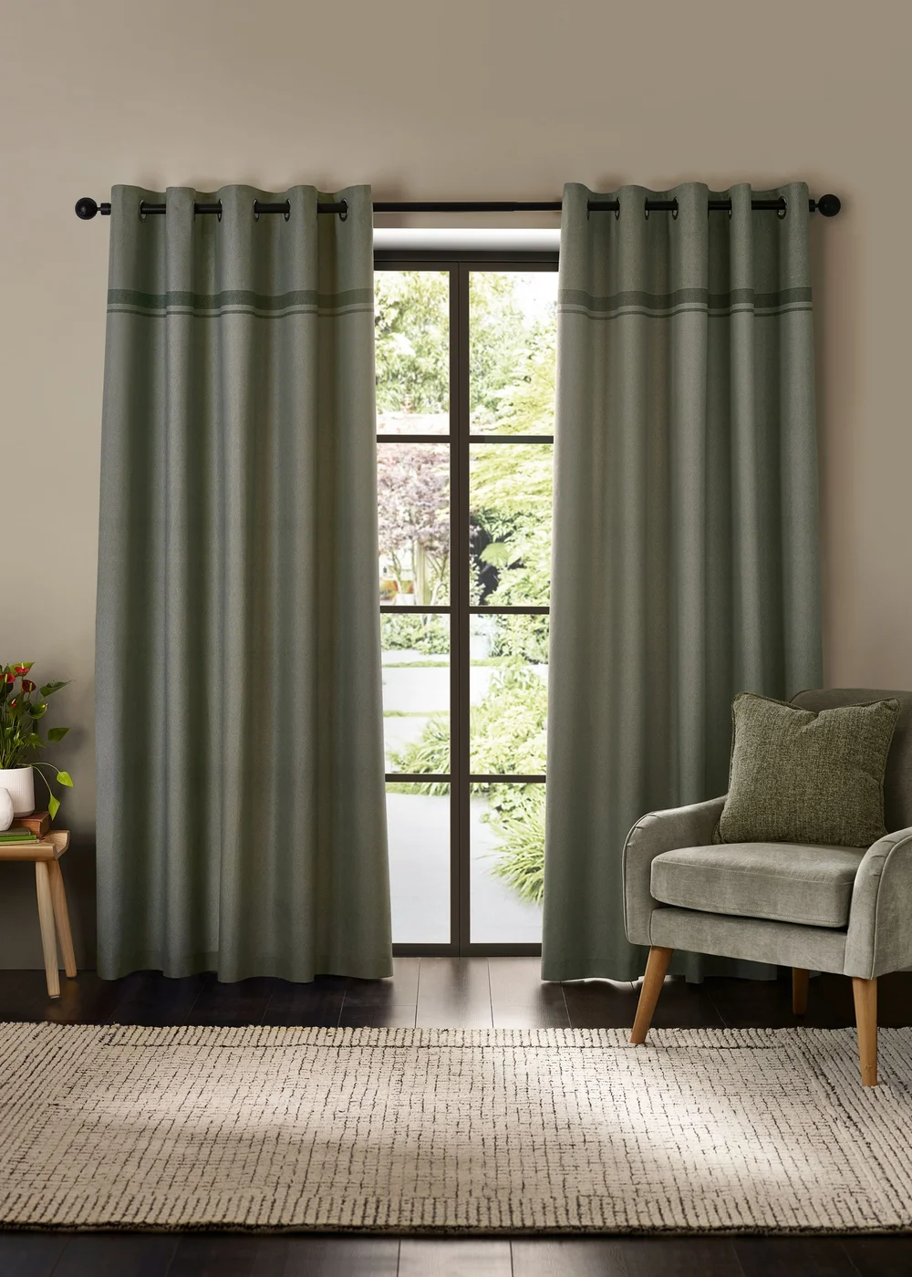 Catherine Lansfield Melville Lined Eyelet Curtains Green - 46W X 54D (117x137cm) Image 2